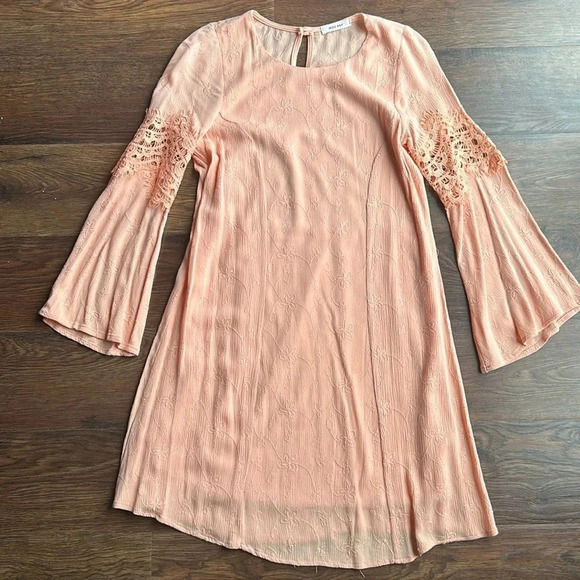 Mod Ref Bohemian Dress | Long Sleeve Dress | Peach | Light Orange | Lace Dress - Picture 2 of 8